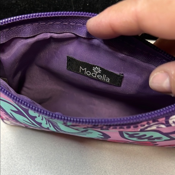 Modella Pink and Purple Cosmetic Bag with Tropical Print - Picture 4 of 5